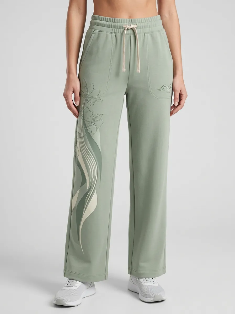 Women's Floral Abstract Art Sage Green Graphic Sweatpants