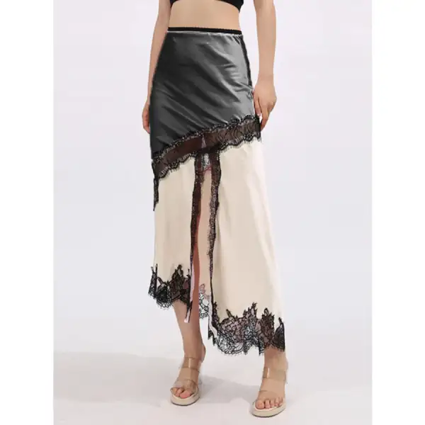 Lace Trim Asymmetrical Midi Skirt