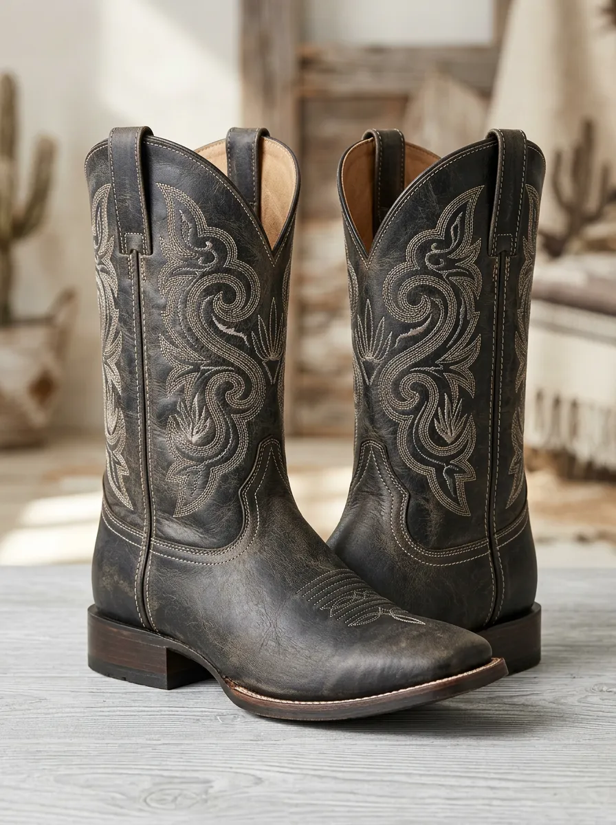 Traditional Embroidered Distressed Refined-Look Western Boots