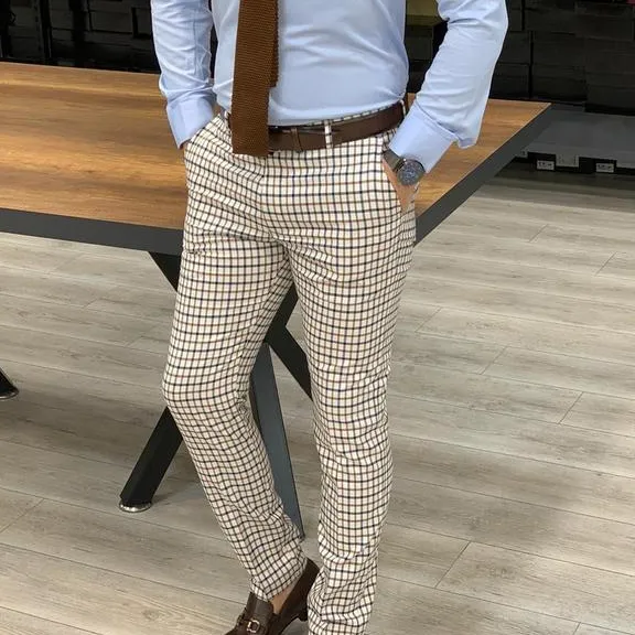 Relaxed Slim Fit Plaid Tailored Trousers