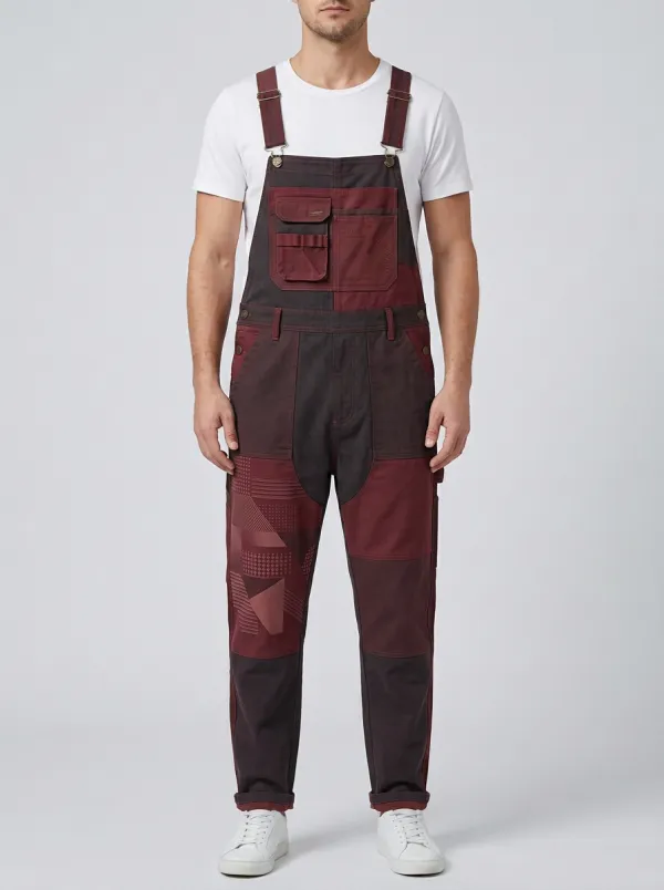 Patchwork Utility Graphic Print Overalls