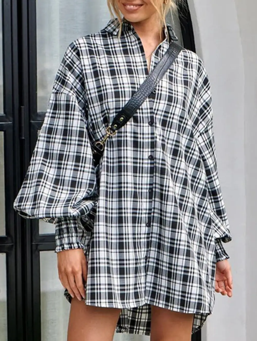 Plaid Lantern Sleeve Shirt