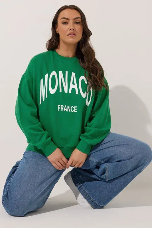 Green 'Monaco' Slogan Sweatshirt