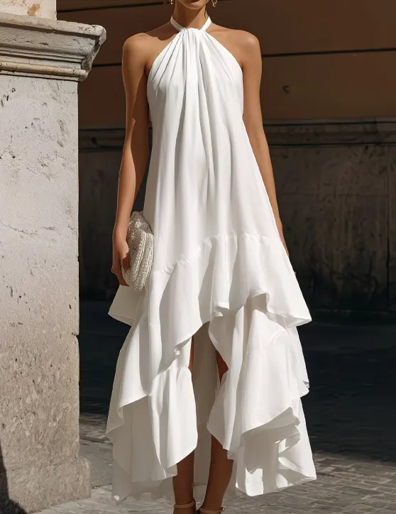 Women's Halter Neck Pleated Midi Dress