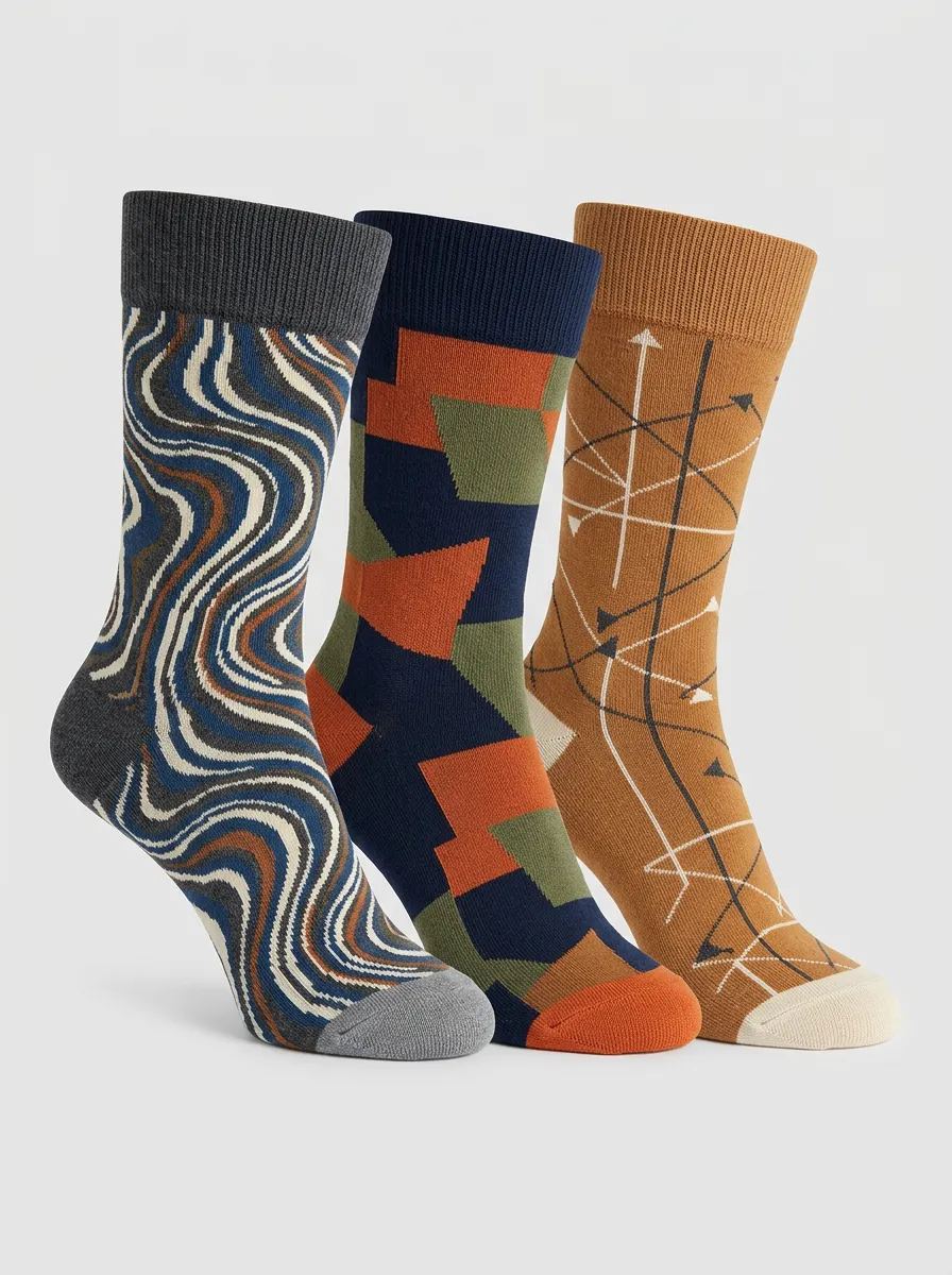 Men's Wave Pattern Color Blocks Patterned Sock Trio