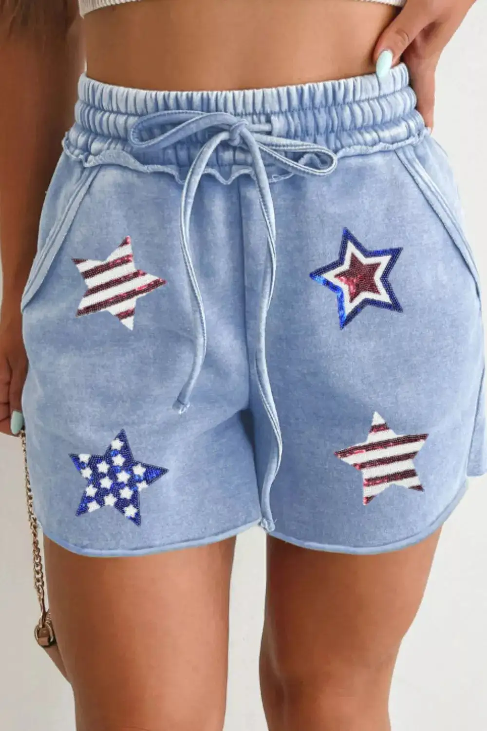 Sequin Star Print Drawstring Shorts