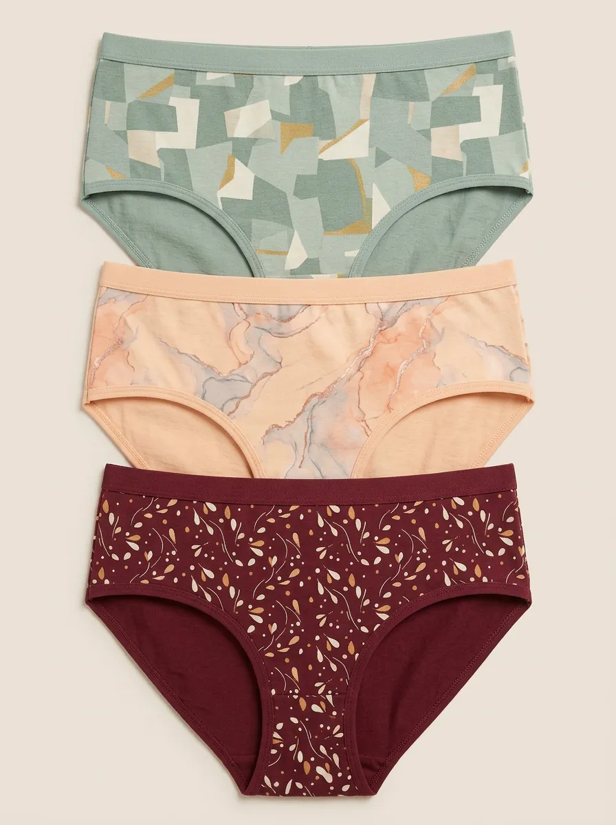 Women's Geometric Marble Floral Printed Three Pack Briefs