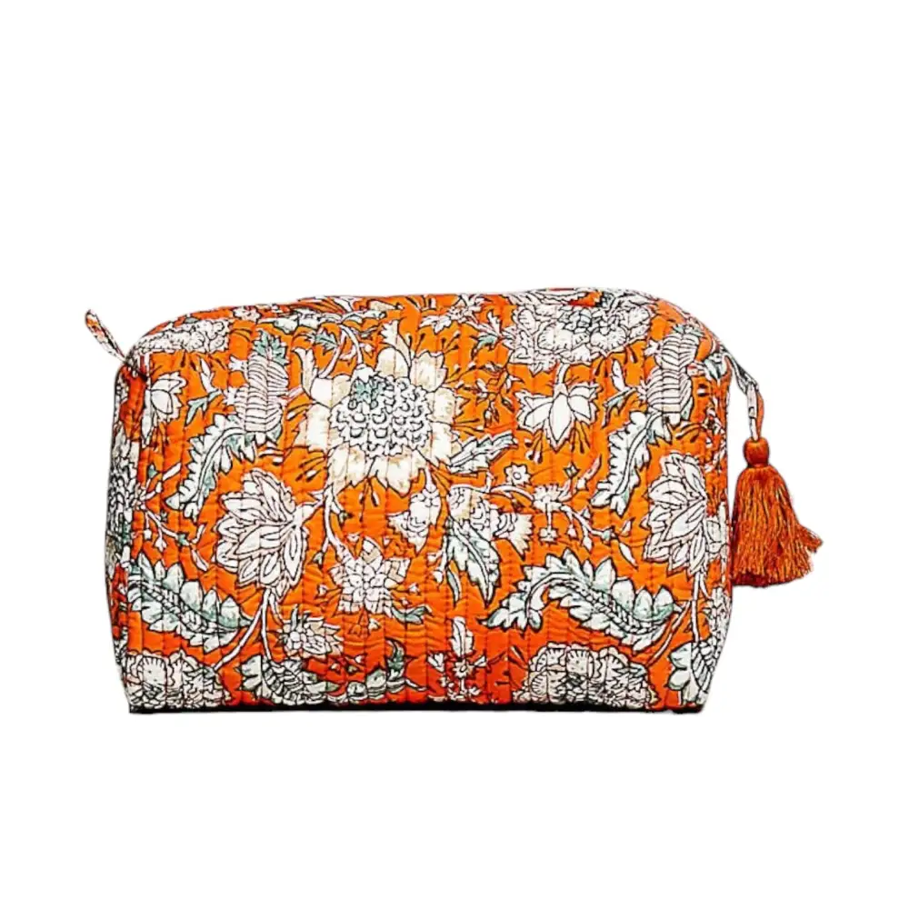 Orange Floral Quilted Pouch