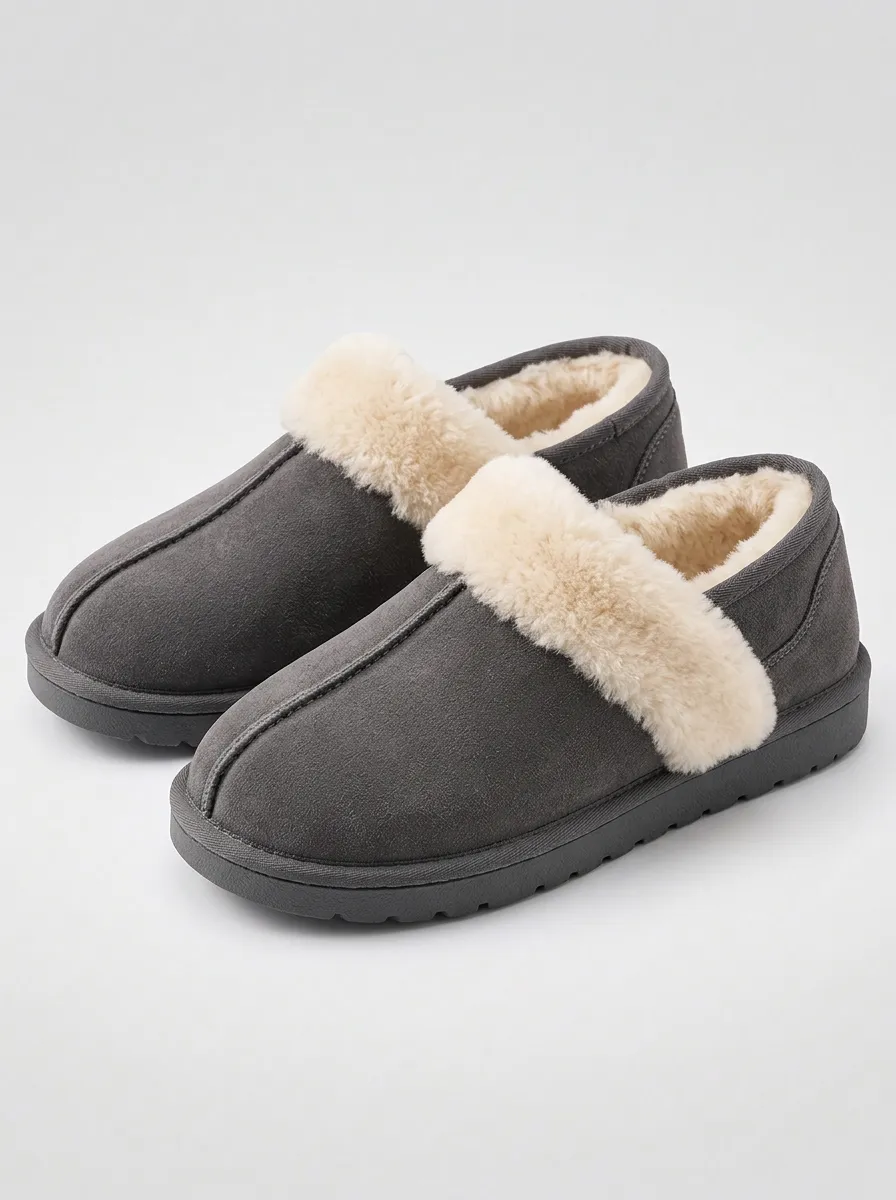 Grey Suede Look Slippers for Easy Outfits