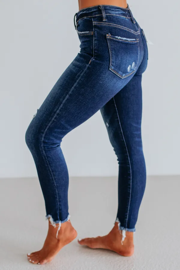 Women's Mid Rise Skinny Fit Raw Hem Jeans