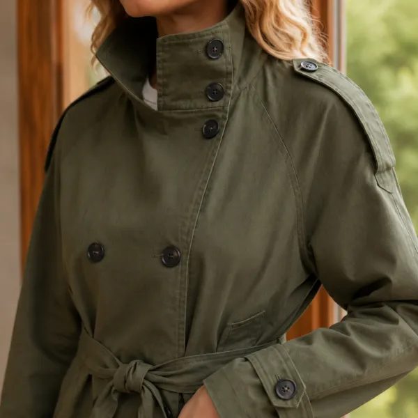 Double-Breasted Stand Collar Cropped Jacket