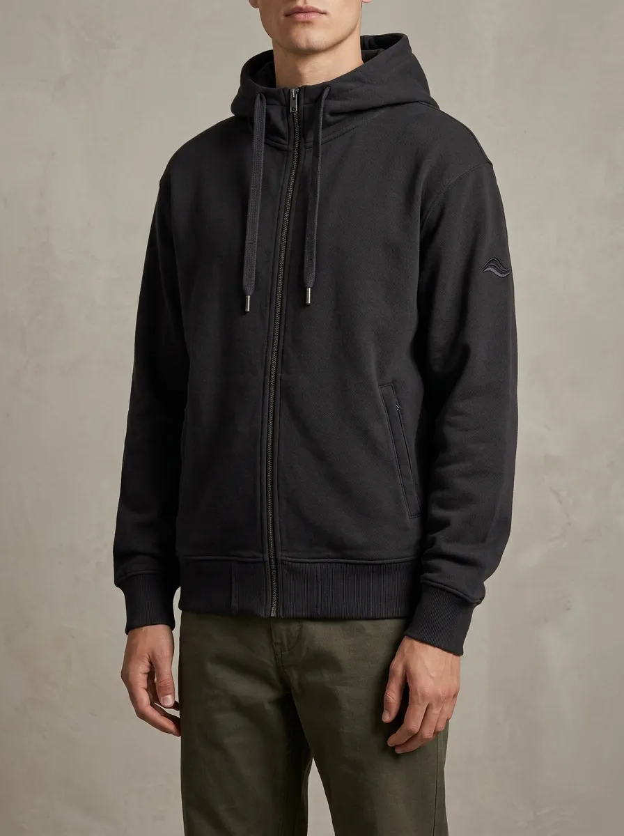 Men's Wave Detail Graphic Full-Zip Welt-Pocket Hoodie