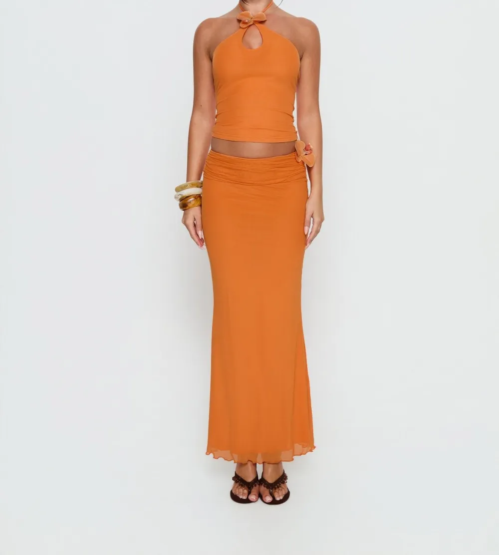 Orange Floral Keyhole Halter Top