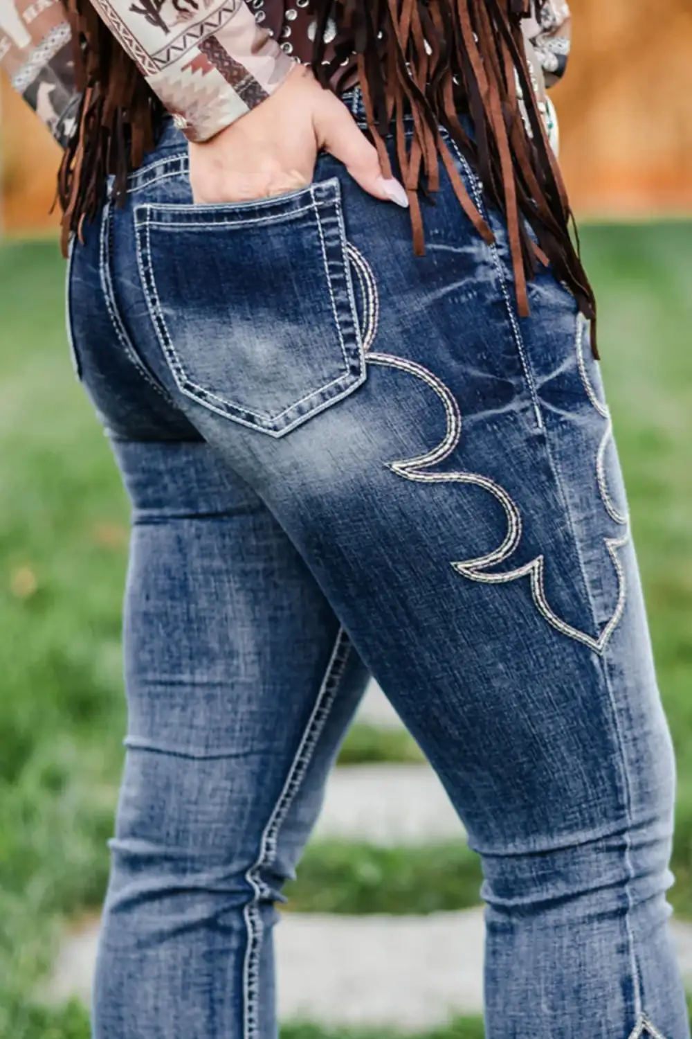 Women's Western Embroidered Flare Full Length Jeans
