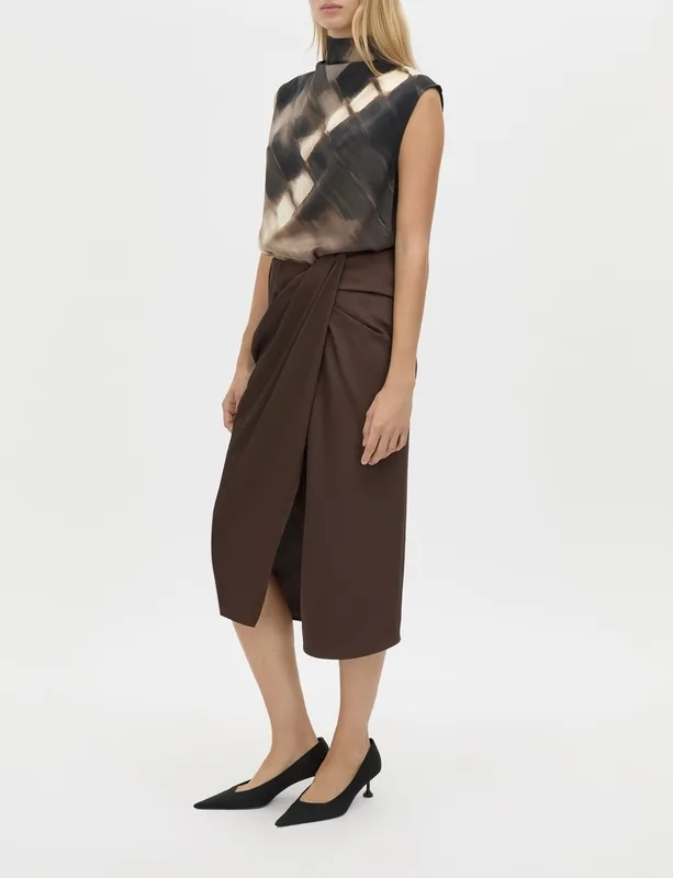 Espresso Wrap Midi Skirt