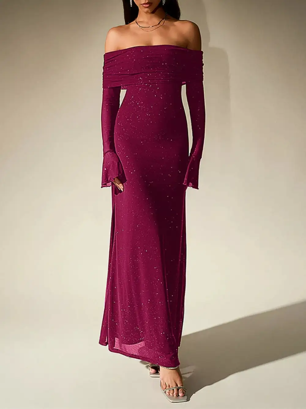 Relaxed Shape Glitter Maxi Dress