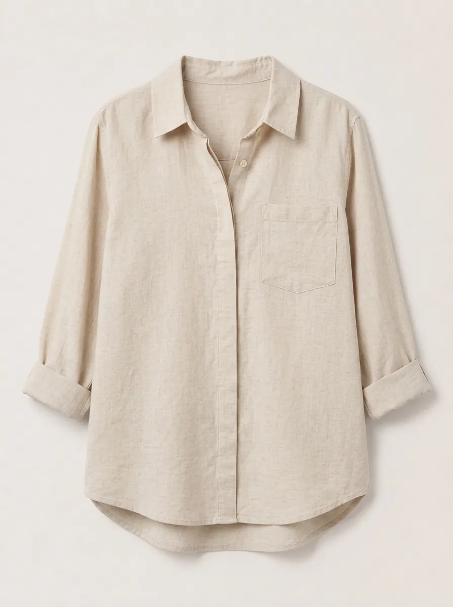 Women's Beige Button-Down Utility Shirt with Relaxed Fit