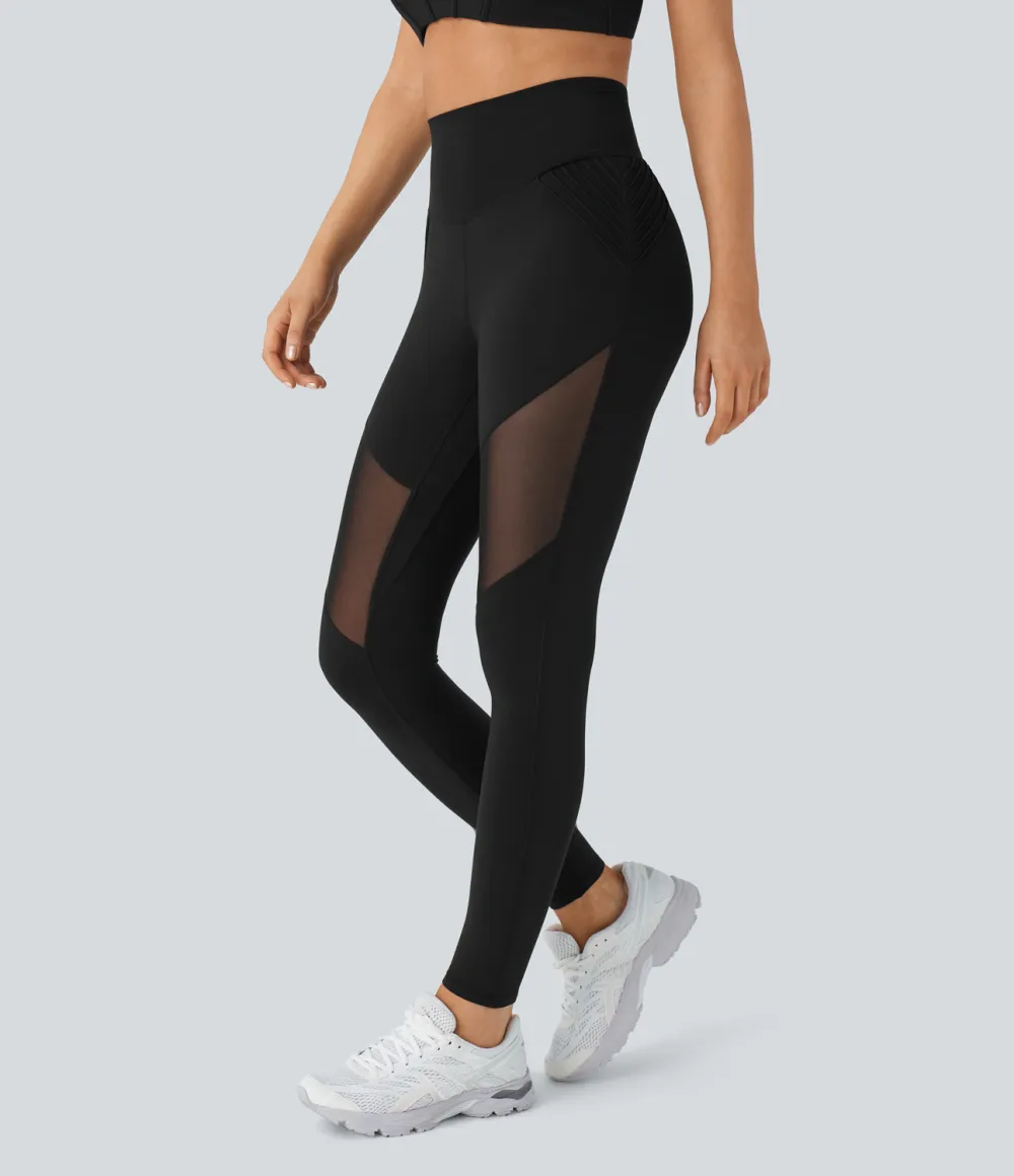 Softlyzero High Waisted Back Pocket Contrast Mesh 7/8 Yoga Leggings-UPF50+