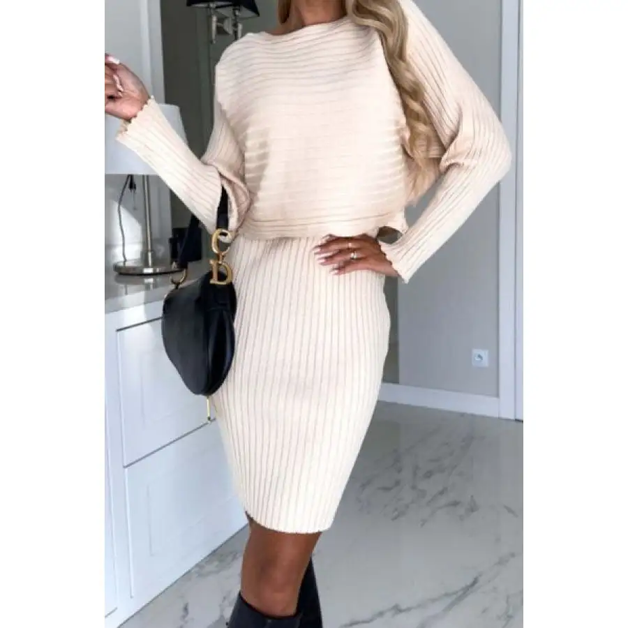 Ribbed Round Neck Top and Cami Dress Sweater Set