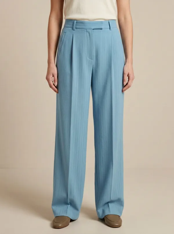 Casual Herringbone High Rise Wide Leg Pants