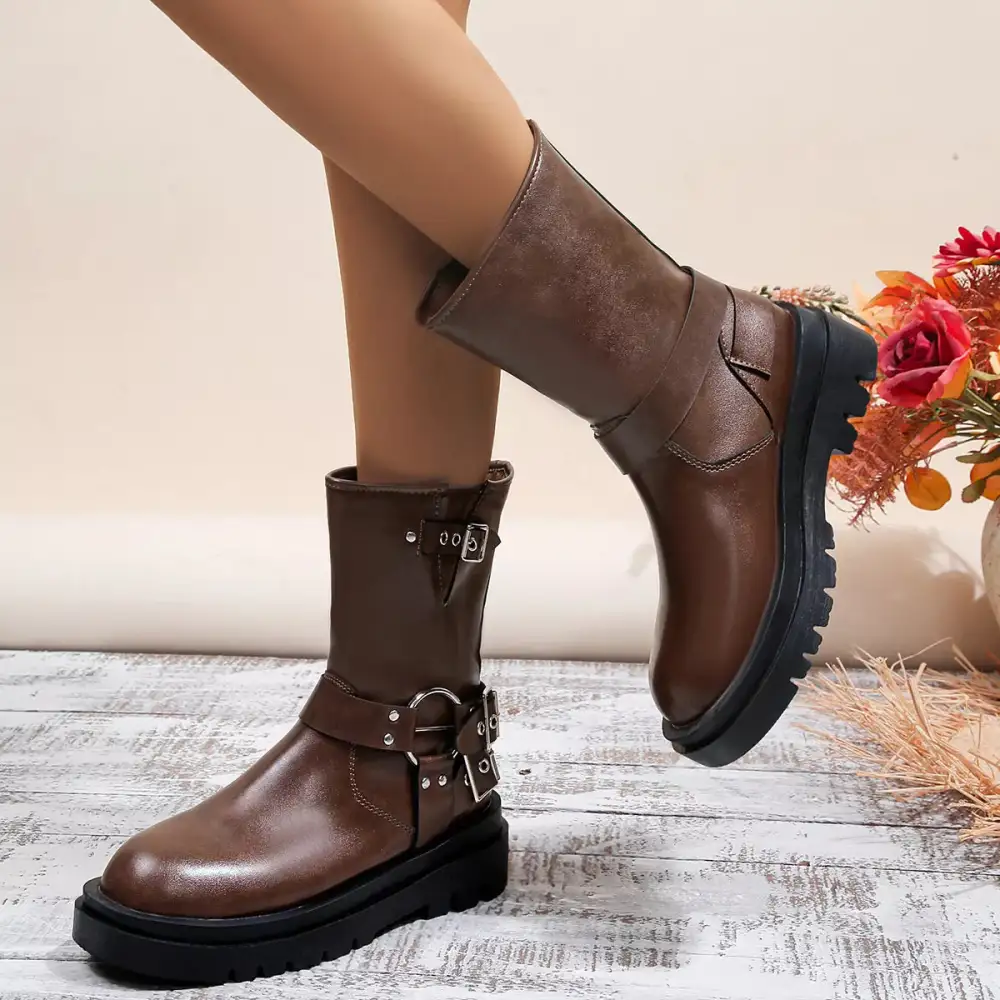 Knit Round Toe Block Heels Boots