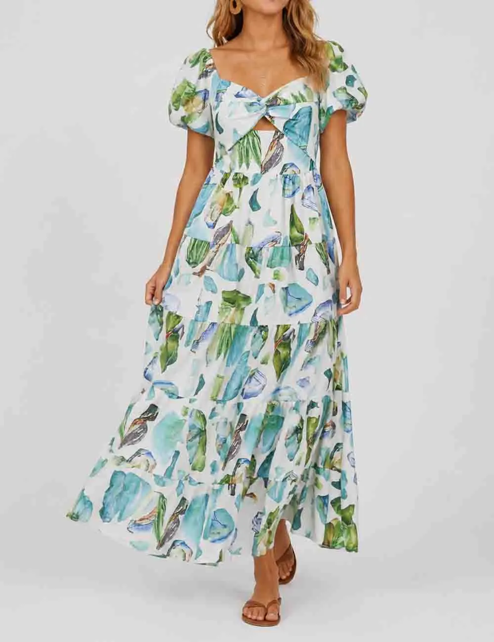 Bubble Short Sleeves Maxi Dress