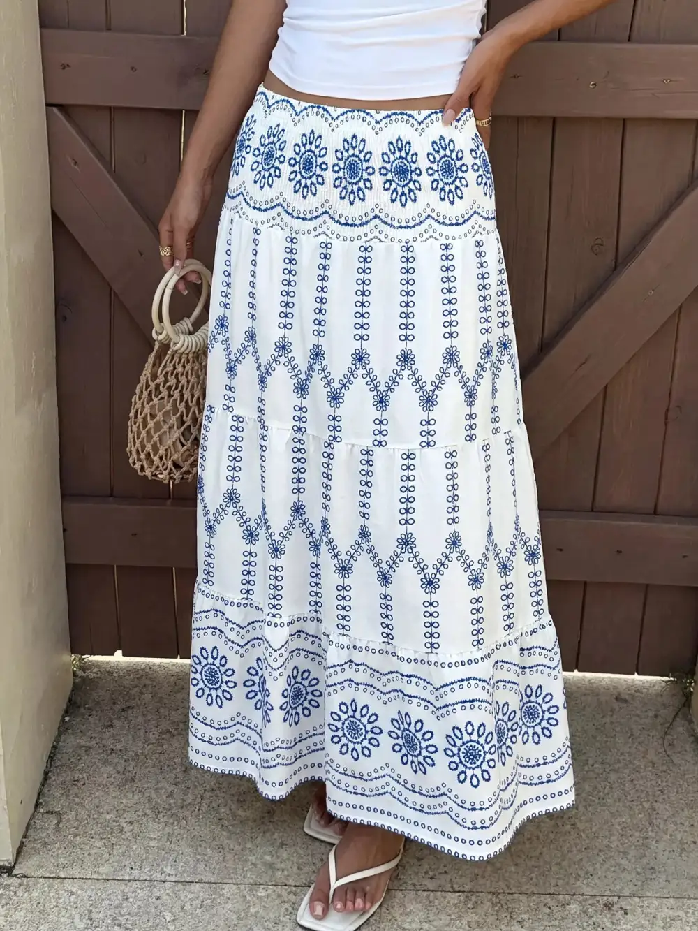 Chic Smocked Printed Skirt