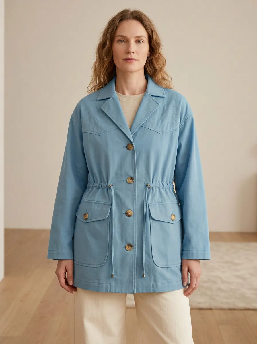 Casual Western Wave-Stitched Drawstring Jacket