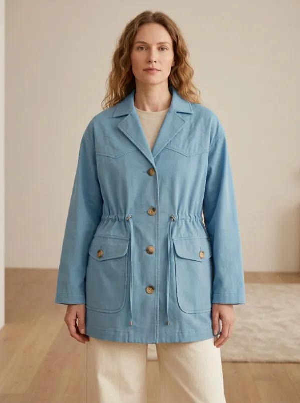 Casual Western Wave-Stitched Drawstring Jacket