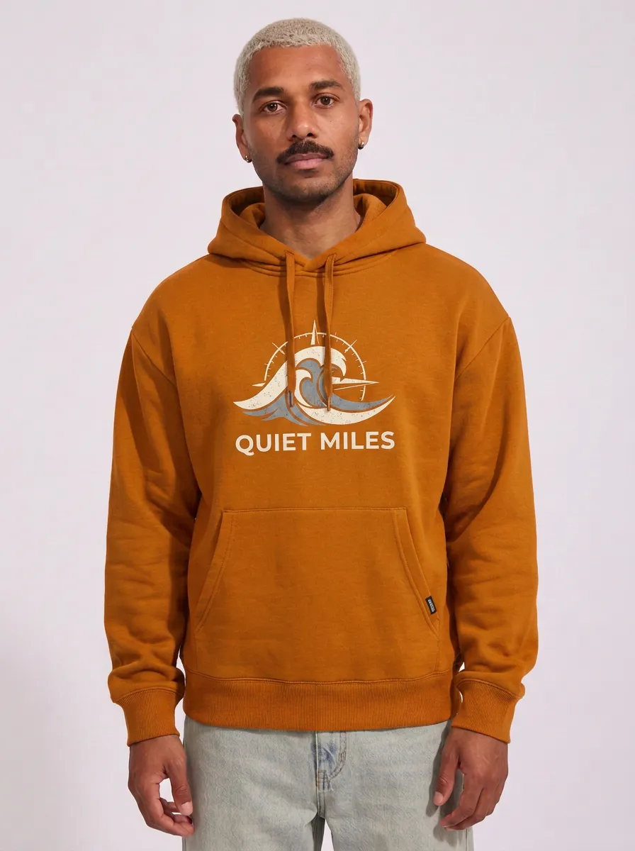 Men's Ocean Travel Lover Quiet Miles Wave Compass Printed Hoodie
