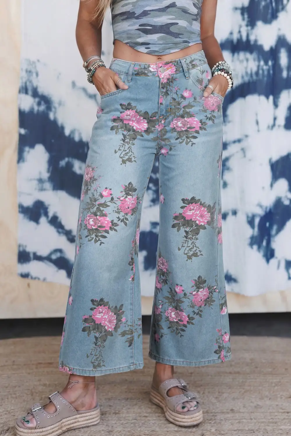 Women's Garden Floral Print Bootcut Jeans
