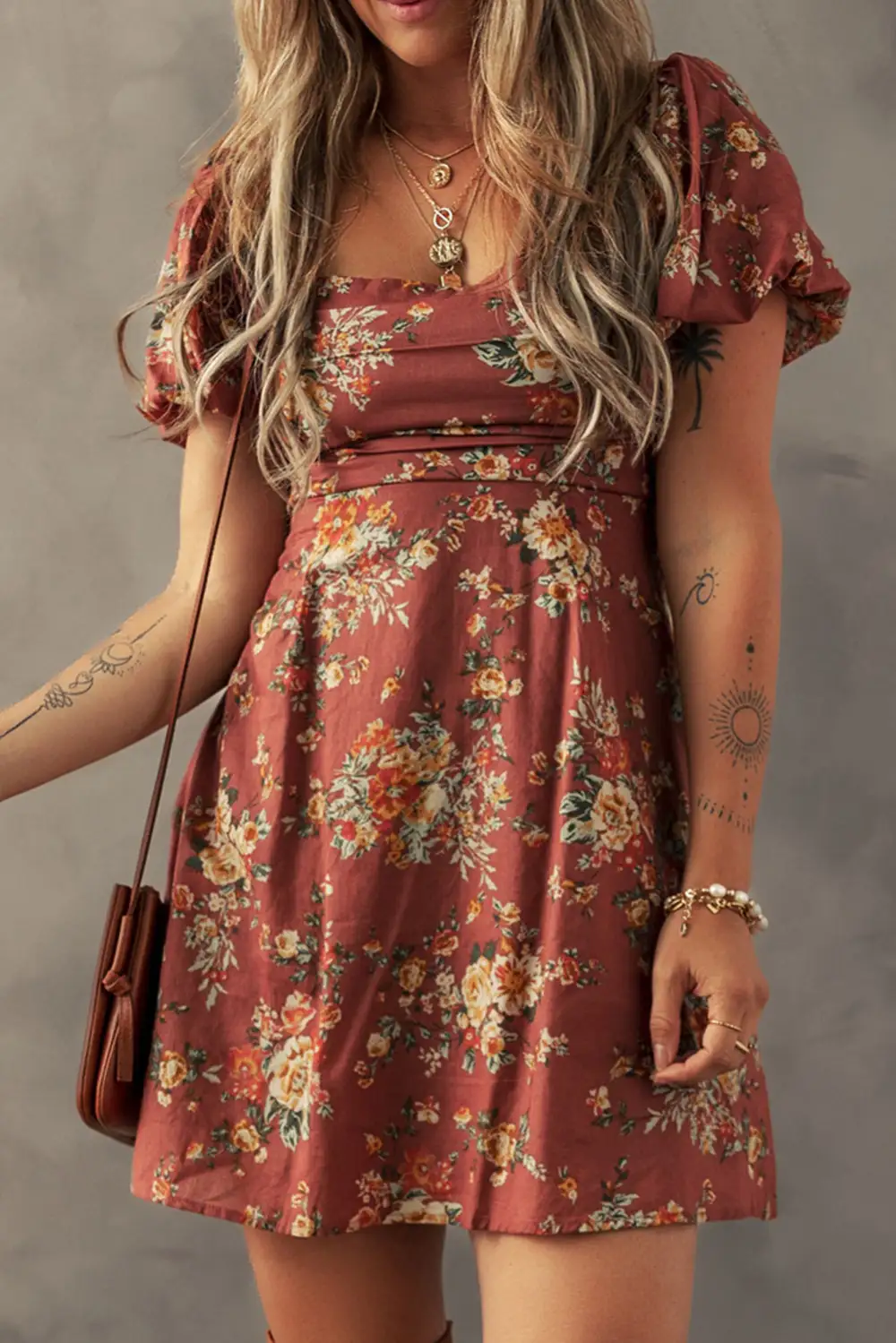 Floral Tie Detail Open Back Mini Dress