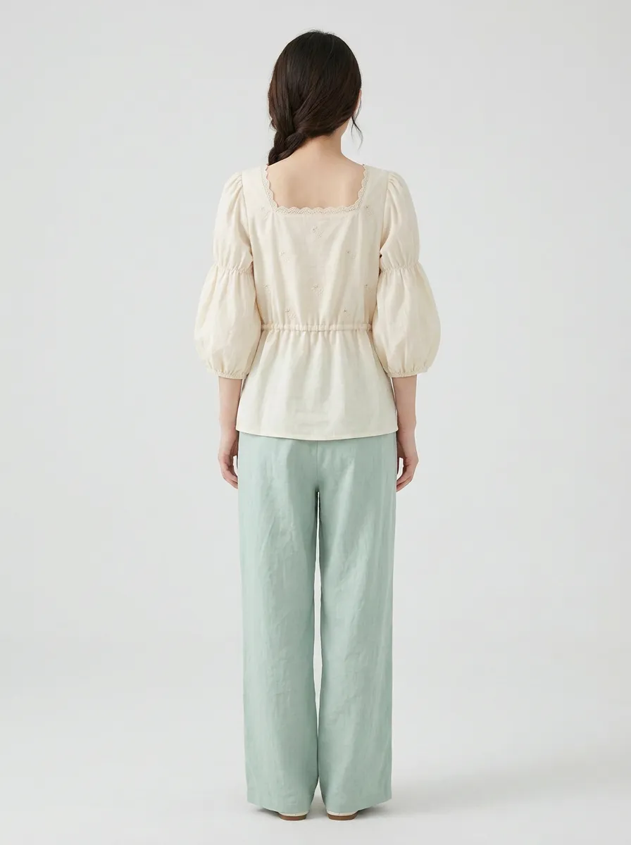 Modern Embroidered Women's Puff-Sleeve Blouse