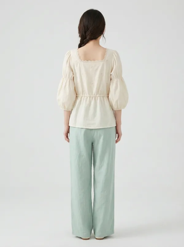 Modern Embroidered Women's Puff-Sleeve Blouse