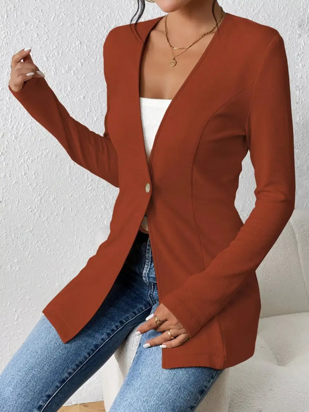One Button Long Sleeve Blazer Easy Layering Piece