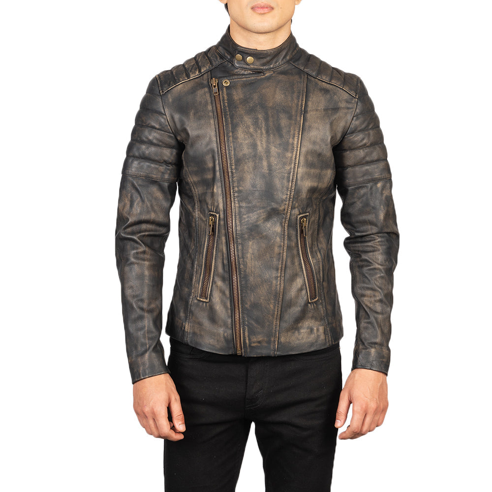 Men's Rugged Biker Leather Distressed Jacket