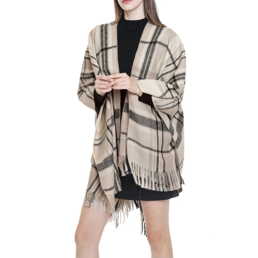 Plaid Wool Blend Wrap Scarf