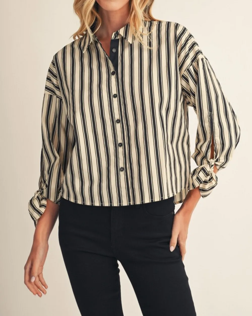 Tie Detail Sleeve Stripe Top