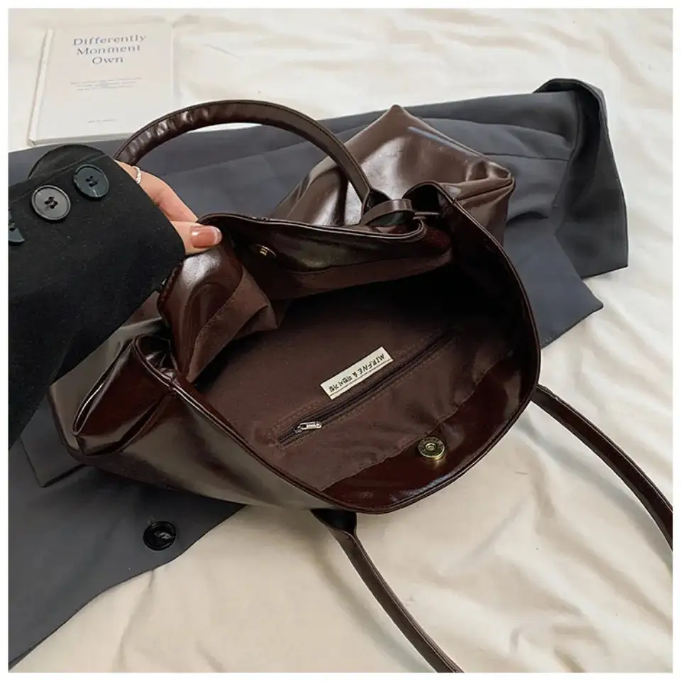 Chic Glossy Chocolate Brown Shoulder Bag