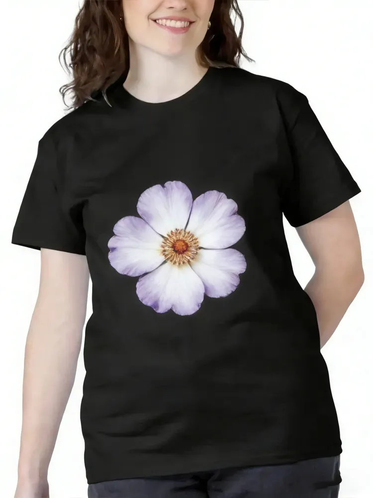 Women'S Flower Print Crew Neck Short-Sleeve T-Shirt