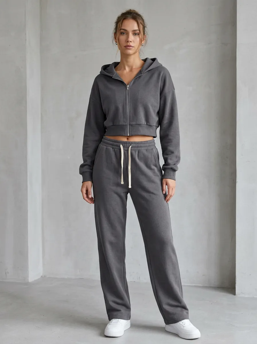 Cropped Jogger Sporty Women's Cropped Zip-Up Hoodie Jogger Active Set