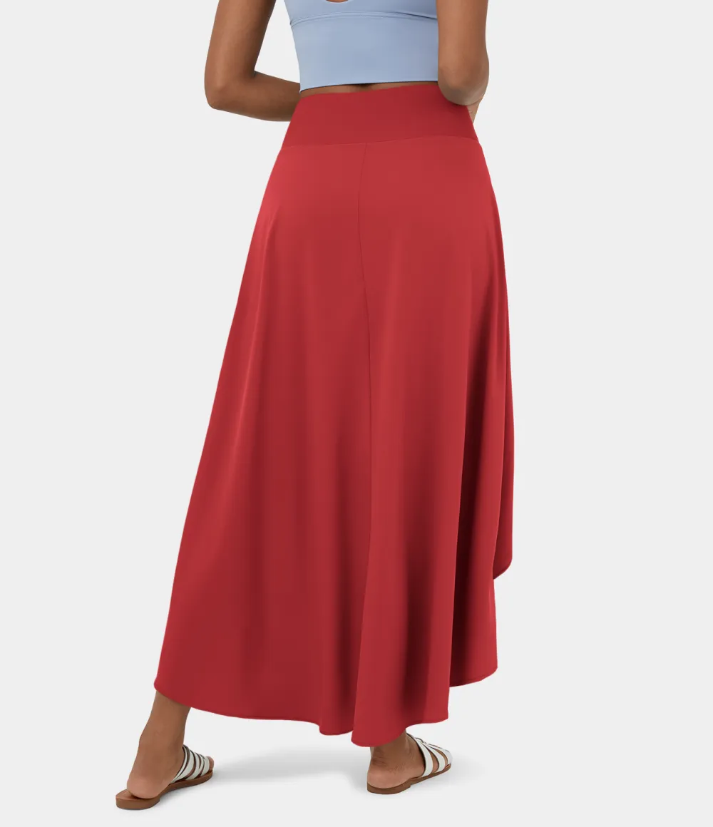 Breezeful High Waisted High Low Ruffle 2-in-1 Flowy Quick Dry Casual Regular Maxi Skirt