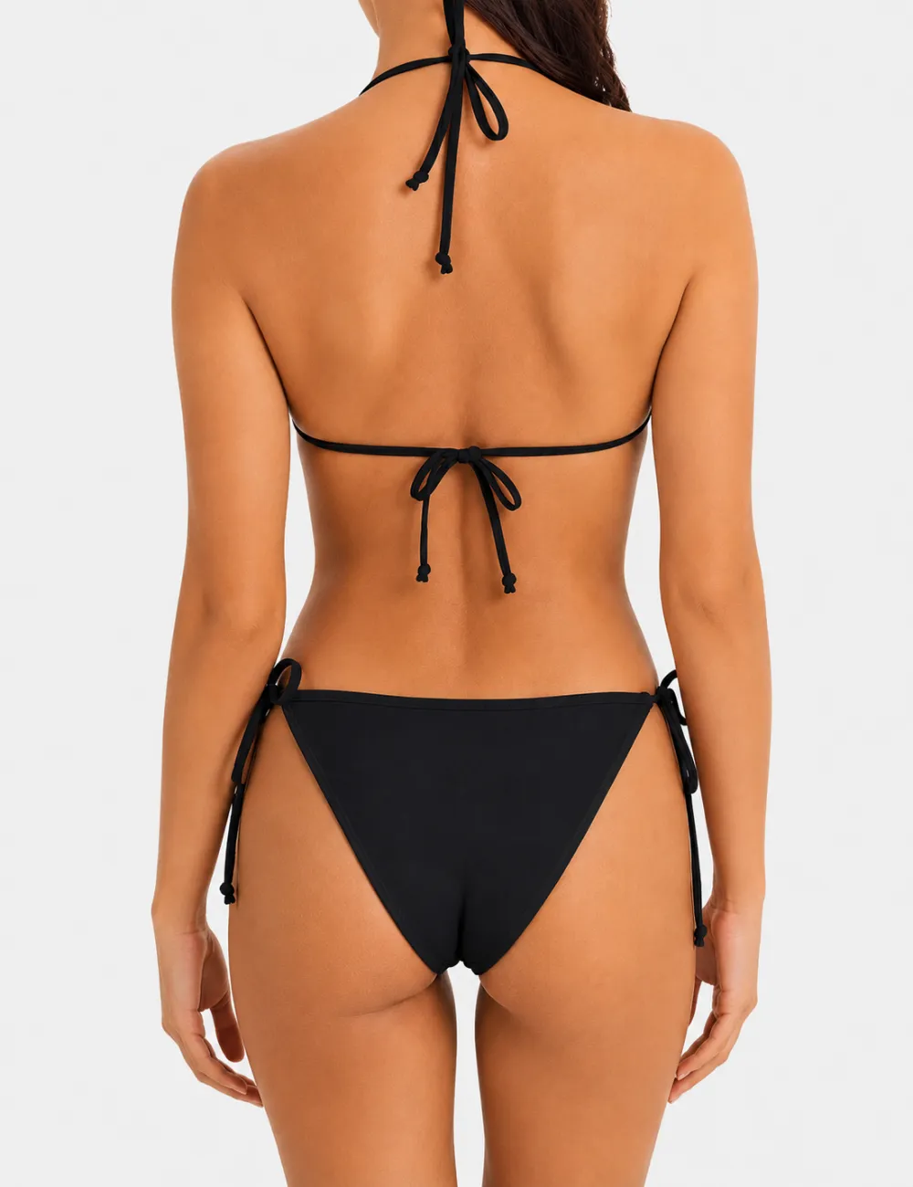 Solid Color Eyelet Detail Triangle Piece Bikini Set