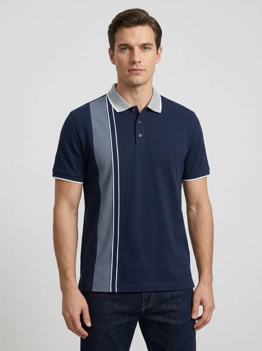 Men's Casual Vertical Stripe Printed Polo Shirt