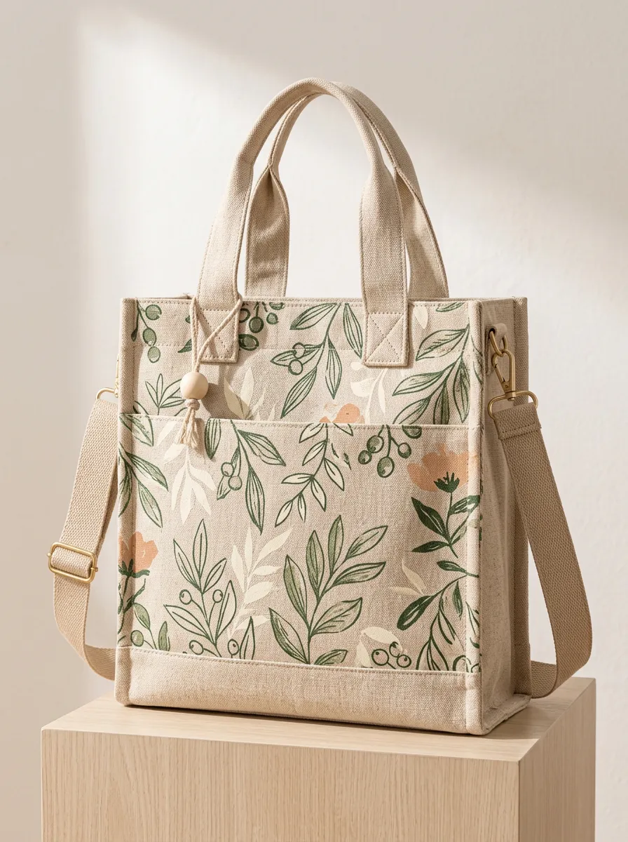 Women's Botanical Floral Leaf Canvas Print Shoulder Tote Bag