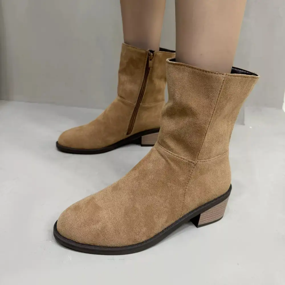 Round Toe Block Heel Ankle Boots