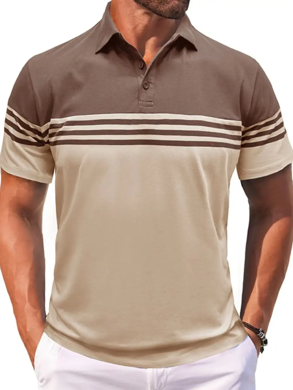 Striped Contrast Detail Collared Polo Shirt