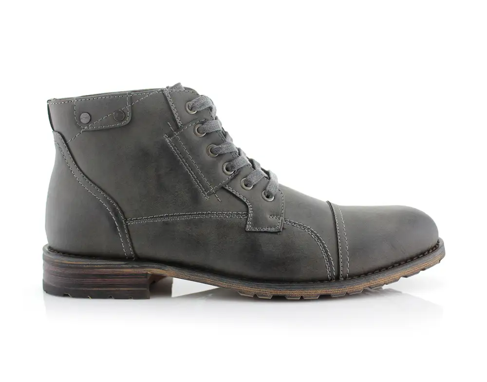 Classic Faux-Leather Burnished Lace-Up Combat Boots