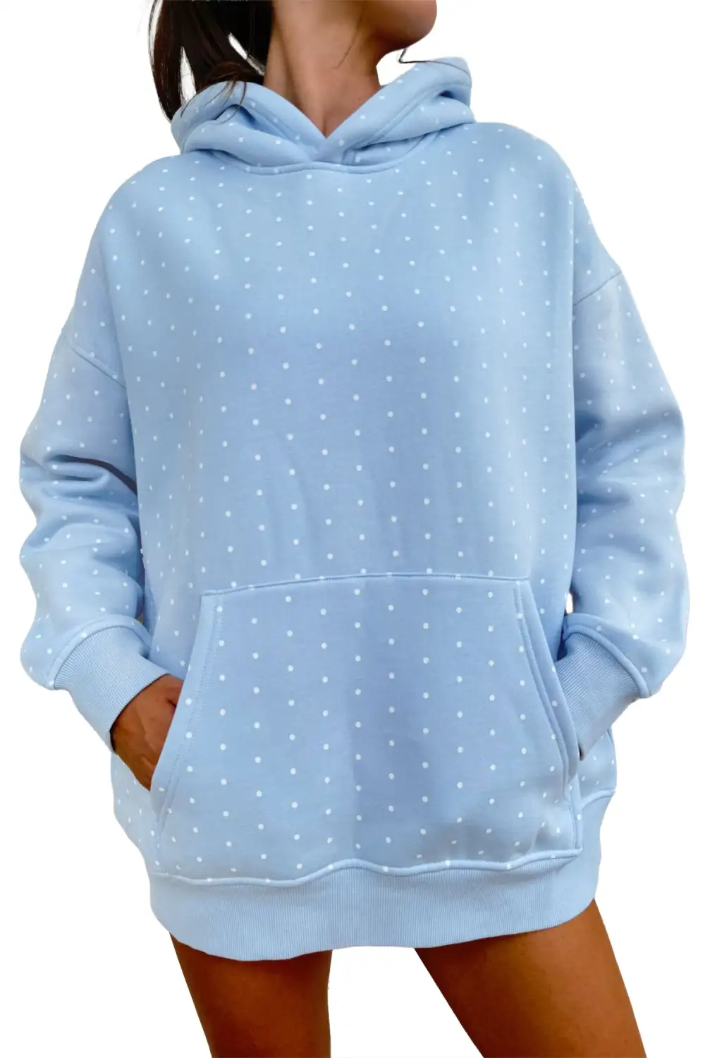 Women's Polka Dot Printed Oversized Hoodie Casual Shorts Two Piece Set