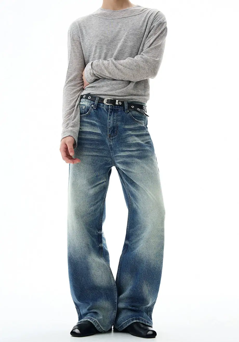 Flared Faded Washed Jeans